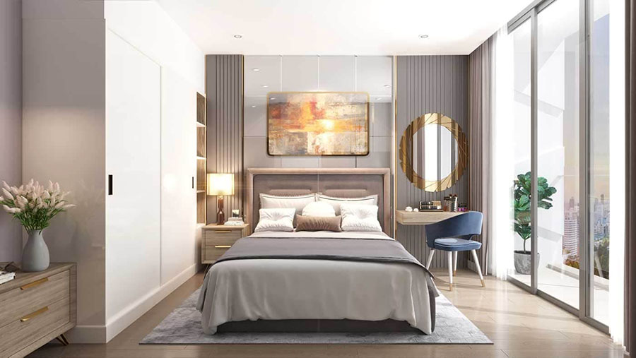 Đặt gương và bàn trang điểm song song với giường ngủ